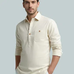 Vida Loca Shirt Collar Roll-Up Sleeves Cotton Straight Kurtas-picture-32