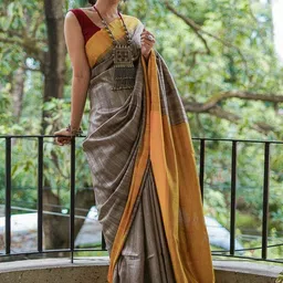 Bengal S Woven Design Jute Cotton Saree With Unstitched Blouse Piece image 2