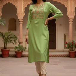 Rangita Embroidered Mirror Work Notch Neck Straight Kurta-image-46