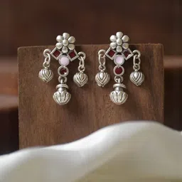 NAMAN ARTS Silver Plated Floral Drop Earrings-image-16
