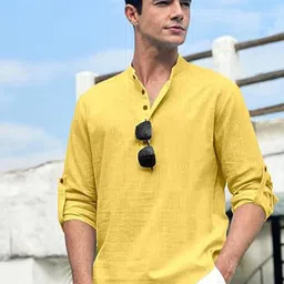 BHUVIKOO Band Collar Roll-Up Sleeves Short Kurta-image-38