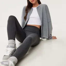 Happiness istanbul Women Solid Round Neck Long Sleeves Oversized Front-Open Sweatshirt-picture-24
