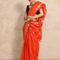 Moara Ready To Wear Cotton Linen Solid Saree with Unstiched Blouse image 4
