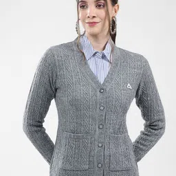 Monte Carlo Self Design Cable Knit V-Neck Woollen Cardigan-image-54