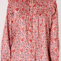 kalamir Zenava by Myntra Comfort Floral Printed Tie-Up Neck Casual Cotton Top image 5