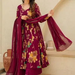 Moda Rapido Women Floral Printed Tiered Kurta with Palazzos & With Dupatta-picture-12
