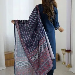 KALINI Women Embroidered Thread Work Chanderi Silk Kurta With Trousers & Dupatta image 4