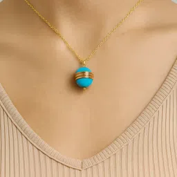 The Jewellery Tale Stainless Steel Gold-Plated Turquoise Stones Studded Pendant With Chain-picture-25