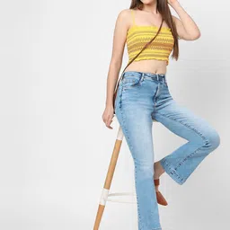 Kraus Jeans Women Solid Flared High-Rise Heavy Fade Jeans image 2