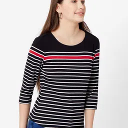 Kraus Jeans Women Striped Round Neck T-shirt-image-98