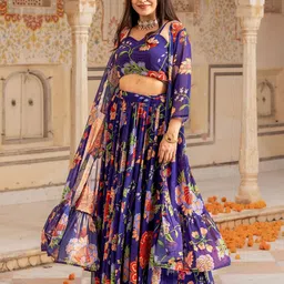 Kaizen TEXO FAB Floral Printed Semi Stitched Lehenga & Unstitched Choli With Jacket-image-88