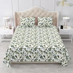 Qfab Green Floral 250 TC King Cotton Bedsheet With 2 Pillow Covers 2.33 m x 2.79 m-picture-13