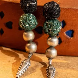 craftroots Thread Ball and Leaf Shaped Drop Earrings image 2