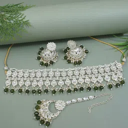 I Jewels Silver-Plated Kundan & Pearl Jewellery Set-image-17