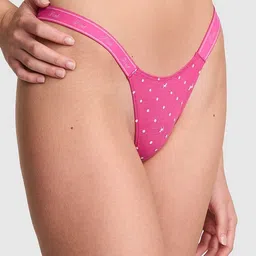Victoria's Secret PINK Women Logo & Gossip Dot Dog Printed Low Rise High-Leg Thong Panty-image-54