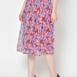 CORSICA Women Floral Printed Chiffon Casual Flared Midi Flared Skirt image 2