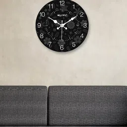 OLIVE TREE Black & White Printed Contemporary MDF Wooden Analogue Wall Clock image 1