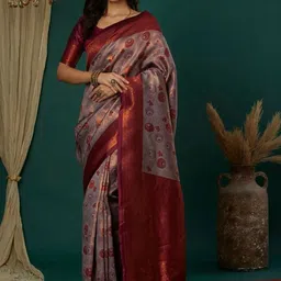 WOVENSTOCK Women Woven Design Zari Kanjeevaram Saree-picture-21