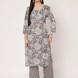 SKYTICK Women Floral Printed Regular Pure Cotton Kurta with Trousers-picture-40