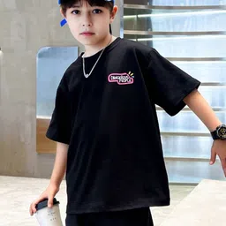 INCLUD Boys Graphic Printed Round Neck Drop Shoulder Sleeves Oversized T-shirt image 3