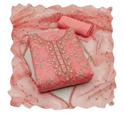 SHADOW & SAINING Embroidered Organza Semi-Stitched Dress Material image 3