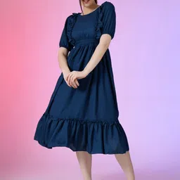 Femvy Puff Sleeve Applique Fit & Flare Dress-image-91