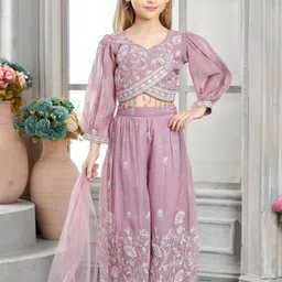 PINK LEAF Girls Embroidered Regular Top with Palazzos & Dupatta-picture-12