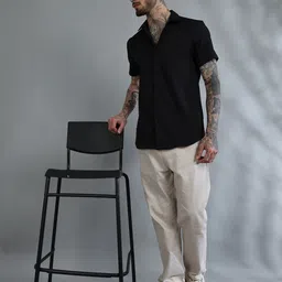 HOUSE OF MAHNOTS Men Comfort Slim Fit Spread Collar Solid Casual Shirt-picture-27