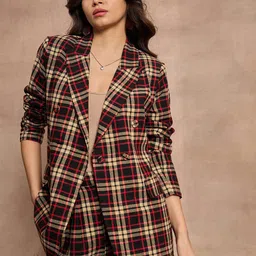 SASSAFRAS Checked Pure Cotton Comfort-Fit Double-Breasted Blazer image 1