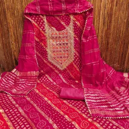 BlissFlair Bandhani Printed Sequinned Art Silk Unstitched Dress Material image 2