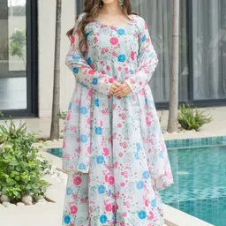 SWEETPEL Women Floral Printed Tiered Kurta with Trousers & With Dupatta-picture-39