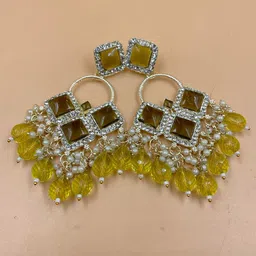 Crown Fabulous Jewellery Gold-Plated Stones Studded & Beaded Diamond Shaped Drop Earrings-picture-56