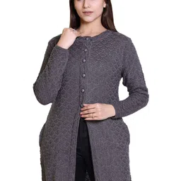 Varenyam Women Button Closure Longline Woolen Cardigan-image-92