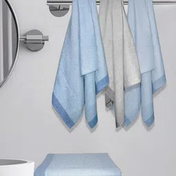 Myntra Elegant Homes Blue & Grey 5 Striped Cotton 150 GSM Bath Towel-image-68
