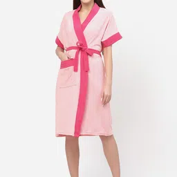 POORAK Pink shawl collar Colourblocked Bath Robe image 1