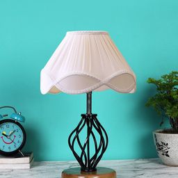 Devansh Off White & Black Embellished Frustum Shaped Table Lamp-picture-7