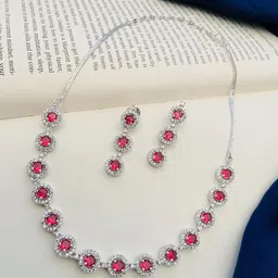 ABDESIGNS Silver Plated American Diamond-Studded Jewellery Set-picture-10