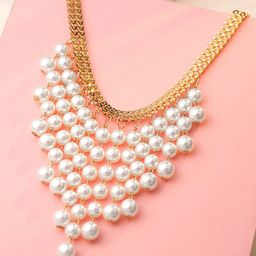 Yellow Chimes Gold-Toned & White Multi-Layer Tassel Pearl Beads Choker Necklace-picture-13