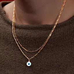 MINUTIAE Brass Gold-Plated Evil Eye Layered Necklace-picture-56