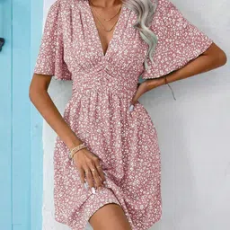 The Roadster Lifestyle Co Women Floral Printed V-Neck A-Line Mini Dress-picture-28