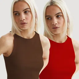 CILIMILI Women Pack Of 2 Ribbed Tank Sleeveless Crop Top-image-54