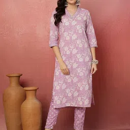 Anouk Women Floral Printed Cotton Kurta with Trousers-picture-34