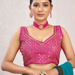 KALINI Embroidered Mirror Work Padded Saree Blouse-picture-31