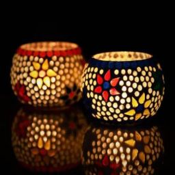 ecraftindia Mosaic Blue Glass (Set of 2) Table Tea Light Holder-picture-13