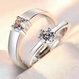 Jewels Galaxy Valentine's Set Of 2 Silver-Plated CZ Studded Adjustable Couple Finger Rings-picture-39