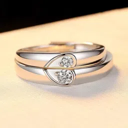 Jewels Galaxy Valentine's Set Of 2 Silver-Plated CZ Studded Adjustable Couple Finger Rings-picture-19