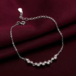 GIVA Rhodium-Plated 925 Sterling Silver Cubic Zirconia Link Bracelet image 1