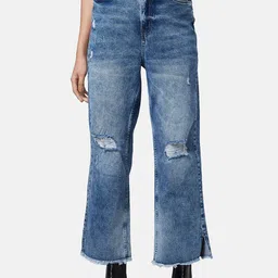 SF JEANS by Pantaloons Women Blue Straight Fit High-Rise Mildly Distressed Heavy Fade Jeans-picture-40