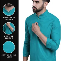 AMRIT TOP WEAR Men Pack Of 2 Mandarin Collar Roll-Up Sleeve Straight Kurta image 3