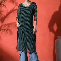 Sangria Leheriya Printed Mirror Work Georgette Straight Kurta image 2